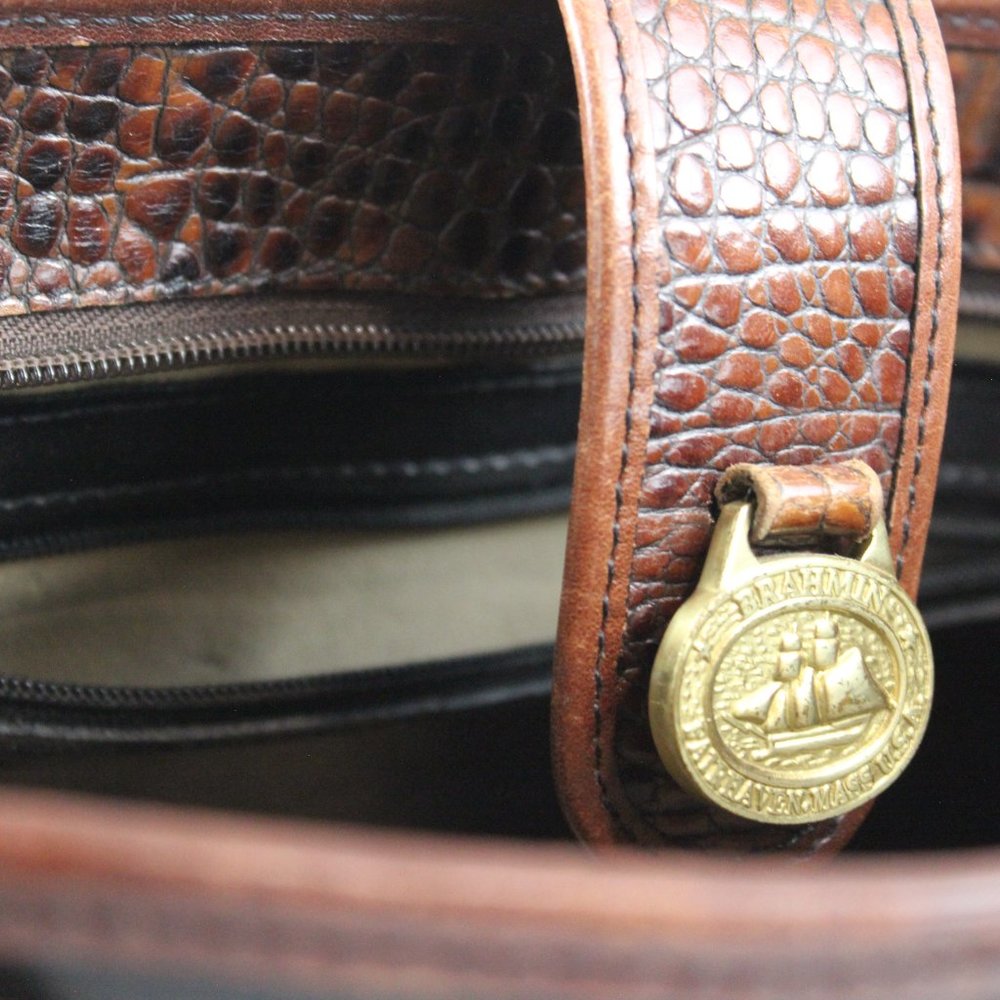 Brahmin Black Brown Croc Alligator Leather Satchel - Elegant & Timeless - Picture 3 of 6